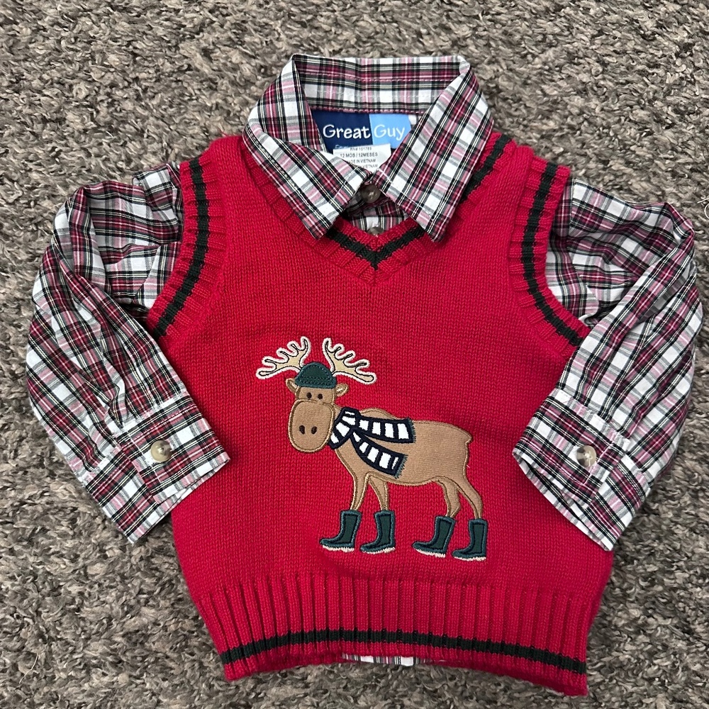 Reindeer Sweater Set, Boys Holiday Sweater Set, Reindeer Sweater Shirt, Baby Swe
